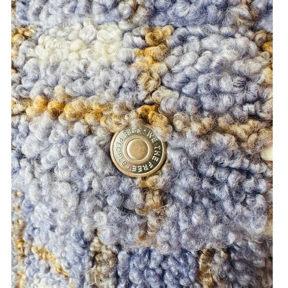 We The Free Fuzzy Loop Stitch Ivory Blue Tan Mock Neck Zip Jacket XS - Picture 6 of 14
